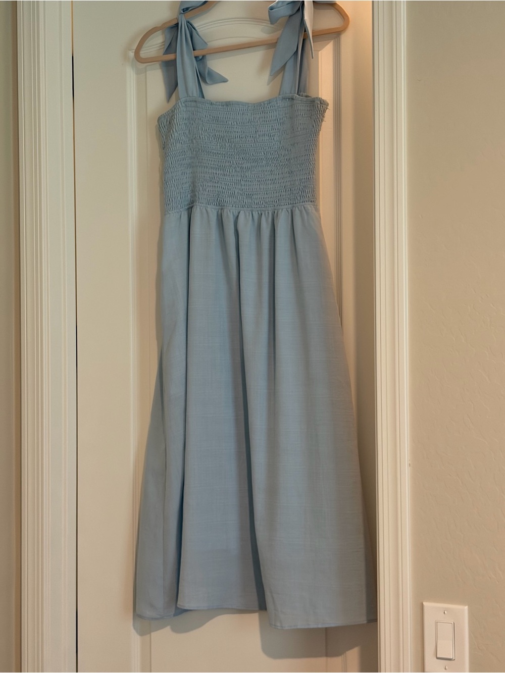 Pinkblush maternity Light Blue Smocked Midi Dress with Tie Straps